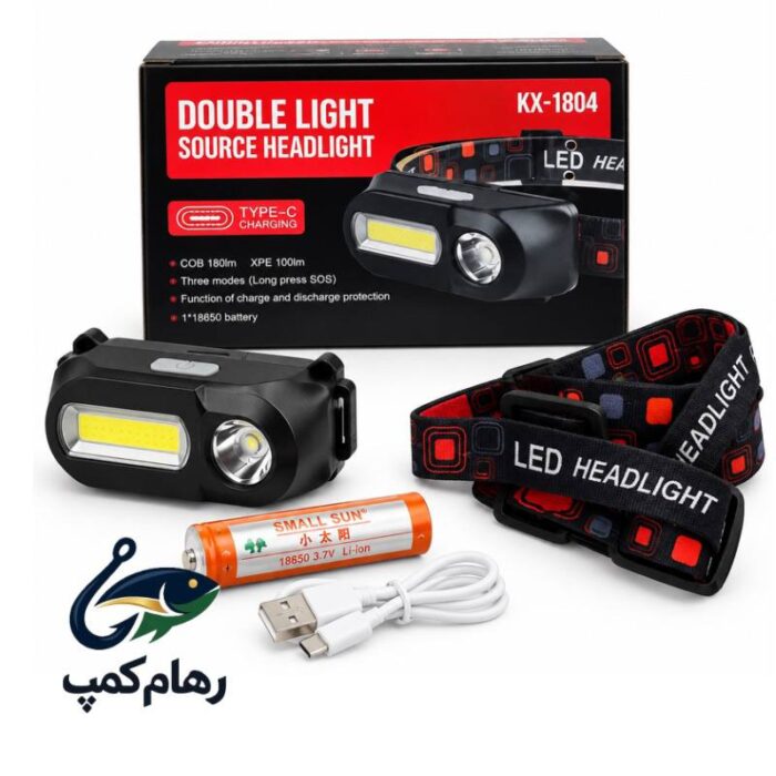 هدلایت دو لامپه شارژی مدل KX-1804 - تصویر 2